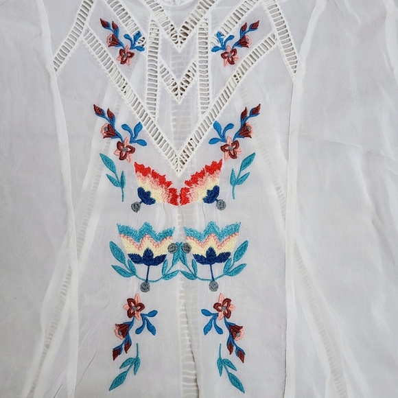 JOHNNY WAS VARA BLOUSE Flared Sheer Lightweight Floral Embroidered White Size S - Picture 3 of 15